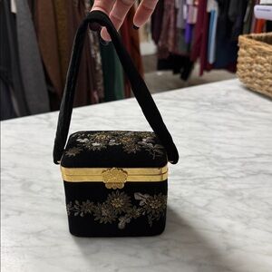 Fugi Bag Handmade in Japan Black Velvet with Micro Beading Embroidery Box Bag